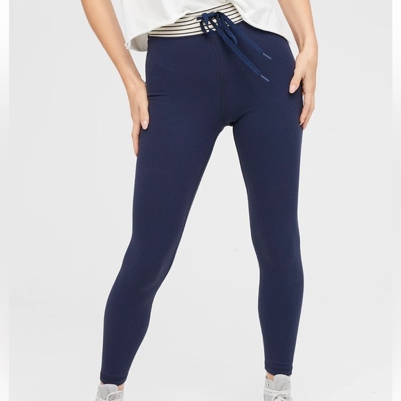 OFFLINE By Aerie Royal Navy High Waist Ribbed Drawcord 7/8 Legging Preppy Sz XS - Picture 1 of 16